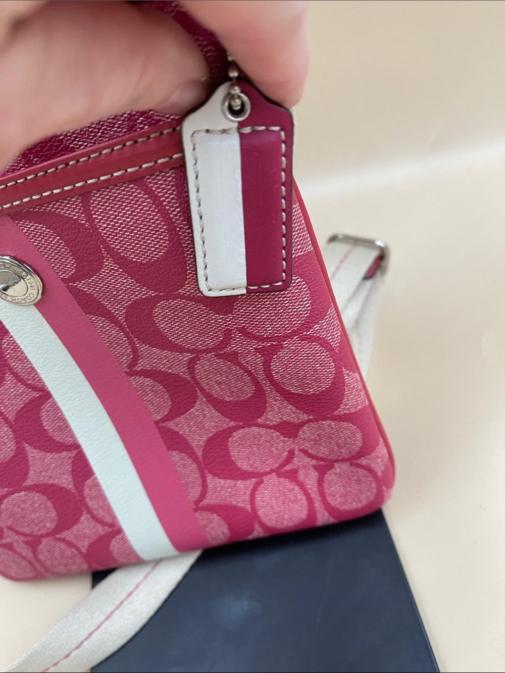 Coach Pink Signature Stripe Crossbody with White Accent - Picture 3 of 8